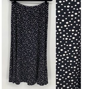 VTG 90s DIALOGUE Blk White Polka Dot Midi Skirt m retro classic‎ office siren